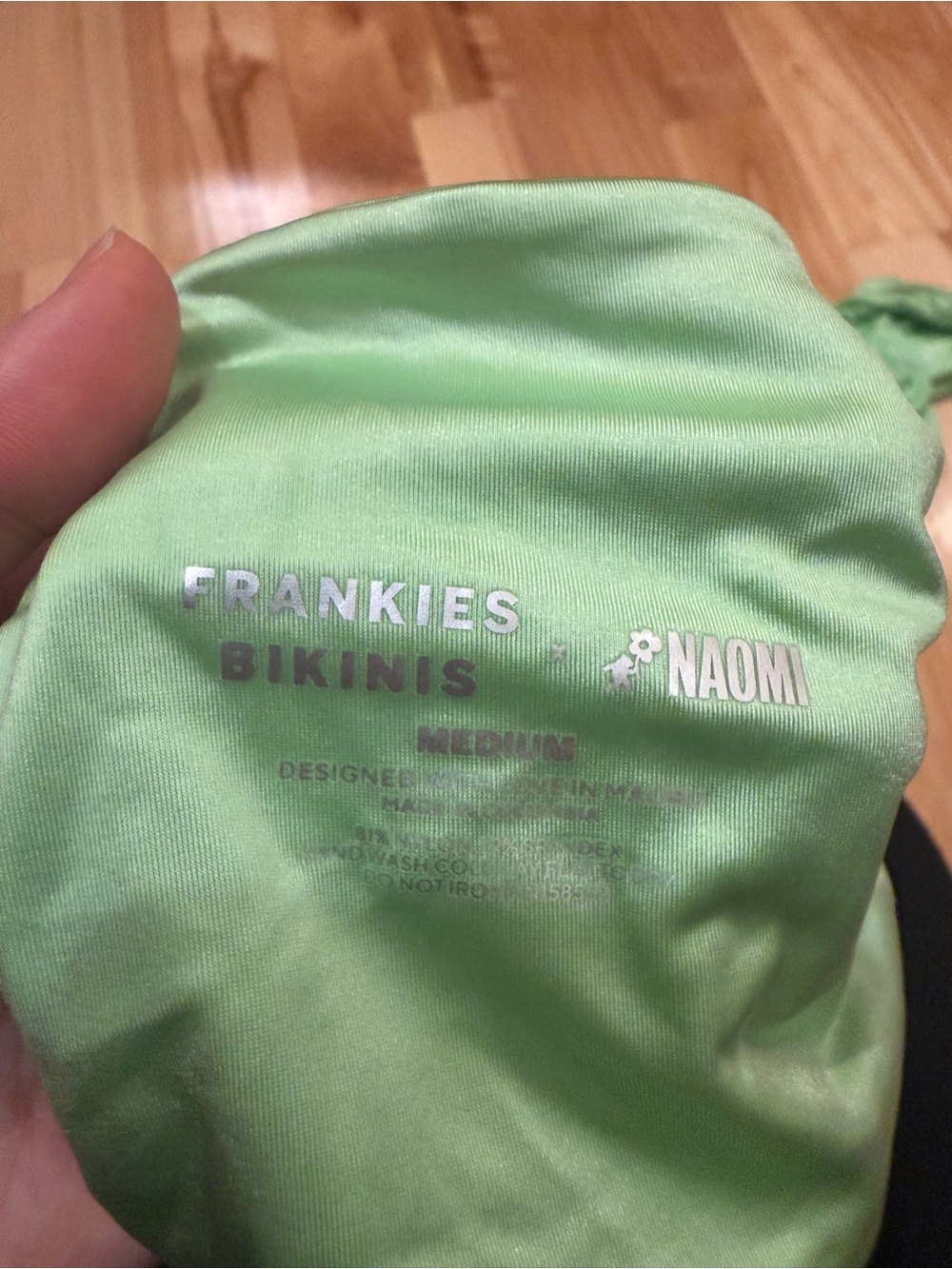 Frankies Bikinis Foxy Satin Bikini Swimsuit Top and Bottom in Honeydew Green - Picture 5 of 7